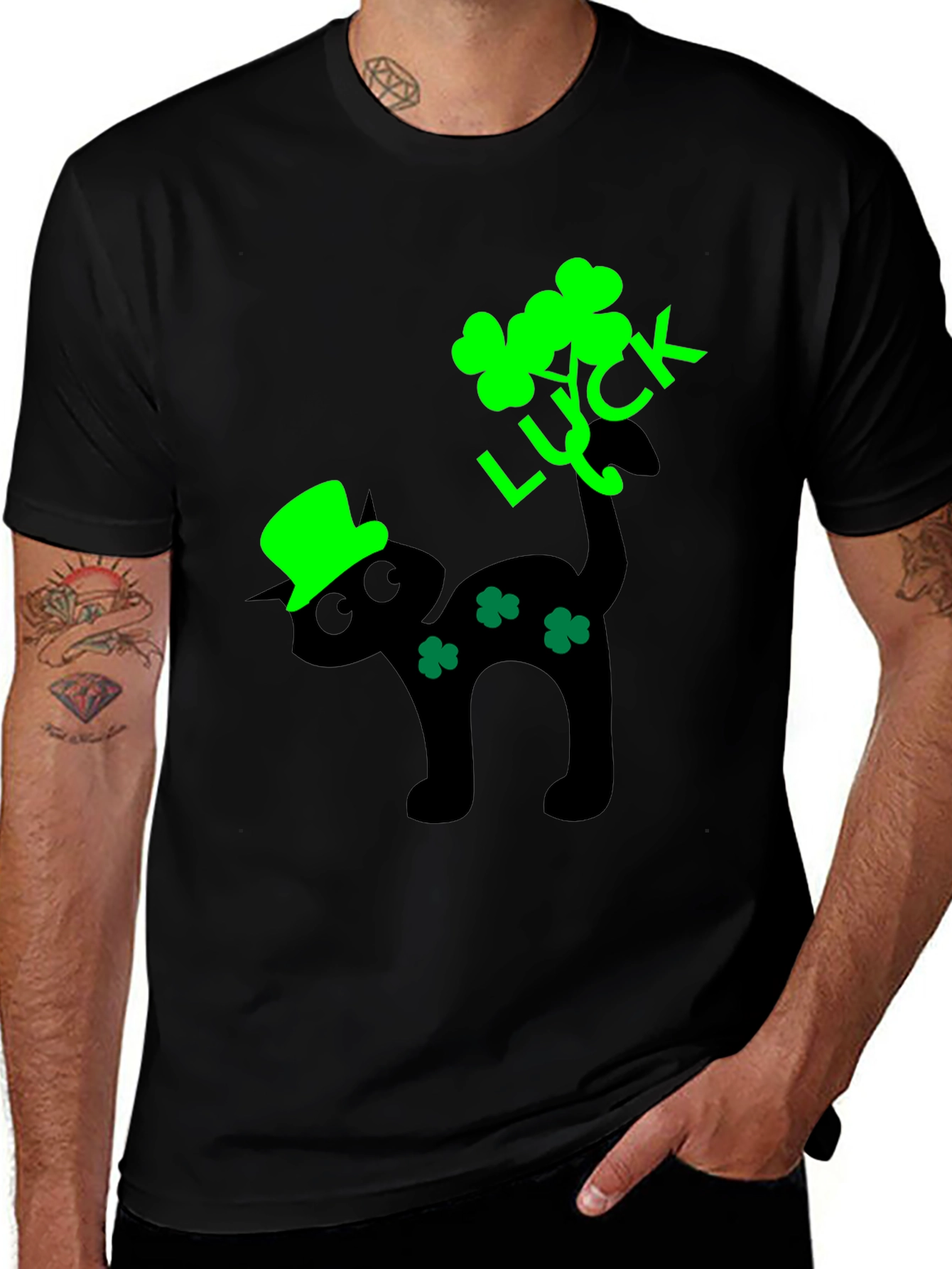 Lucky Cat St. Patricks Day Black T-Shirt