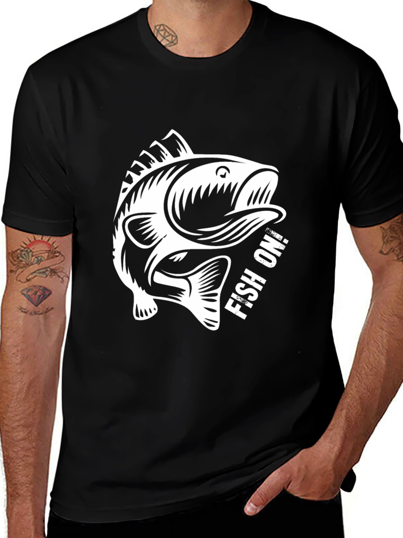 Fish On! Graphic Tee - Black Cotton T-Shirt