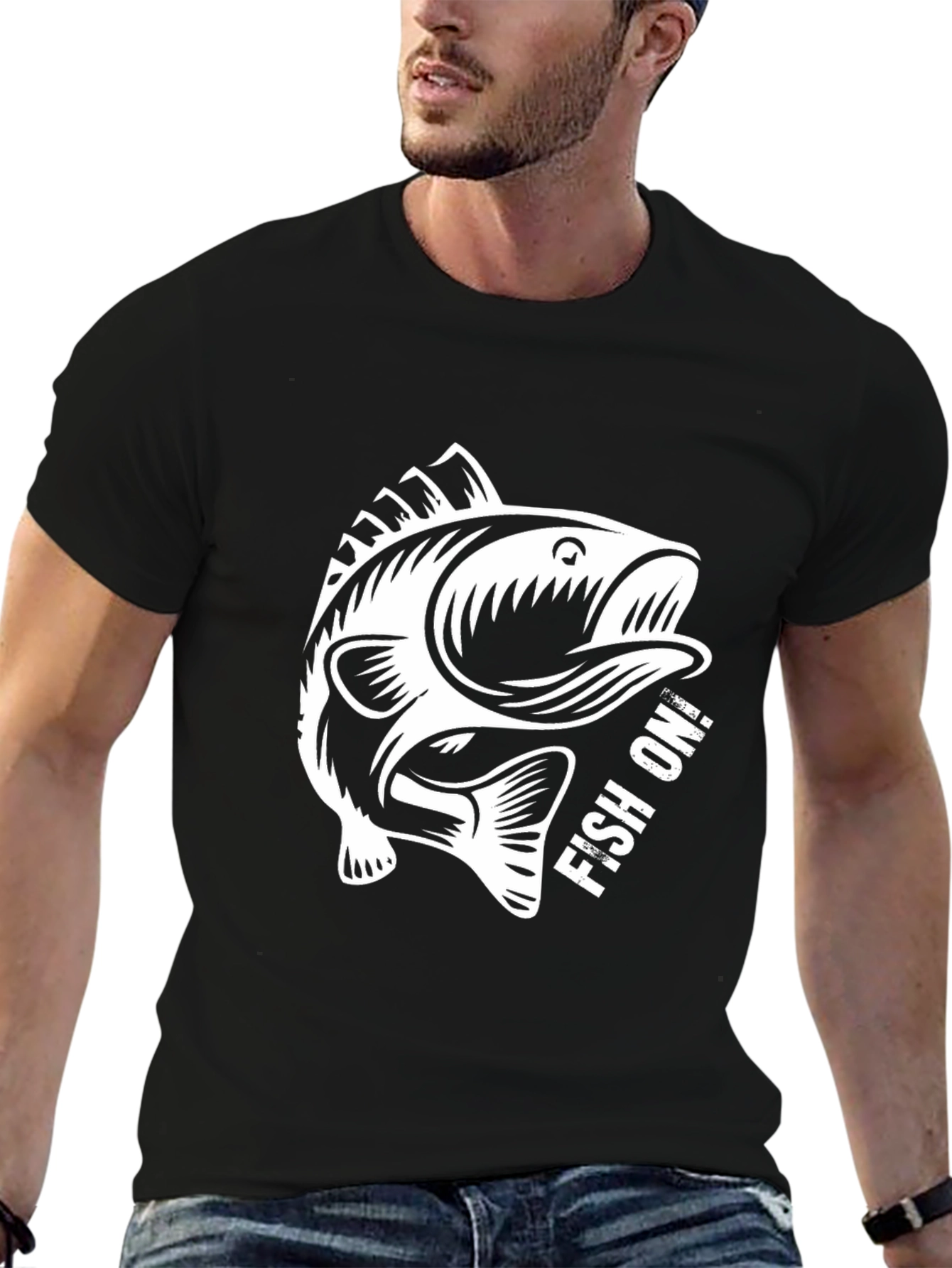 Fish On! Graphic Tee - Black Cotton T-Shirt