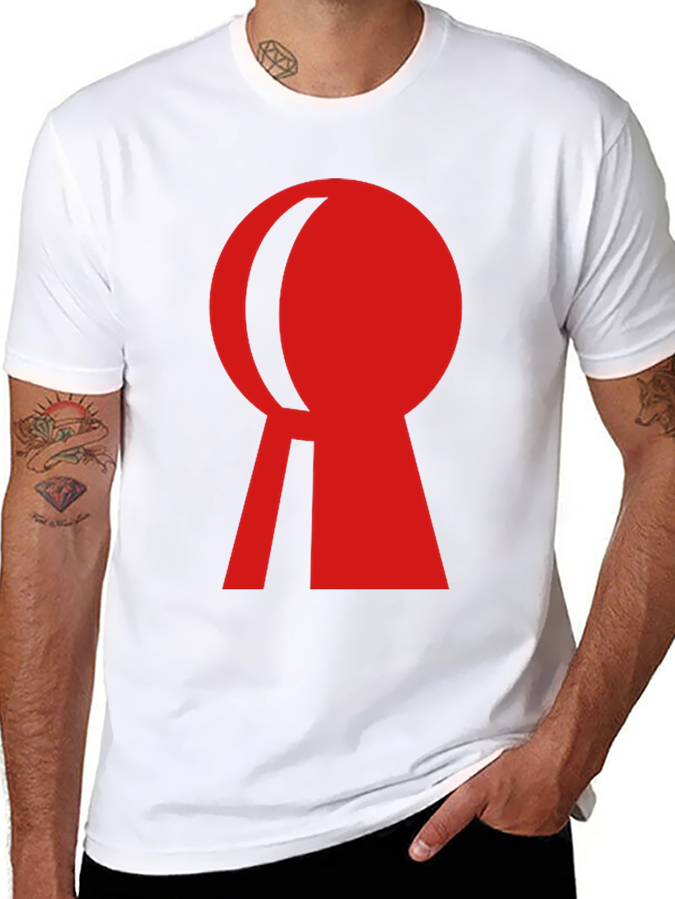 Red Keyhole Graphic Black T-Shirt