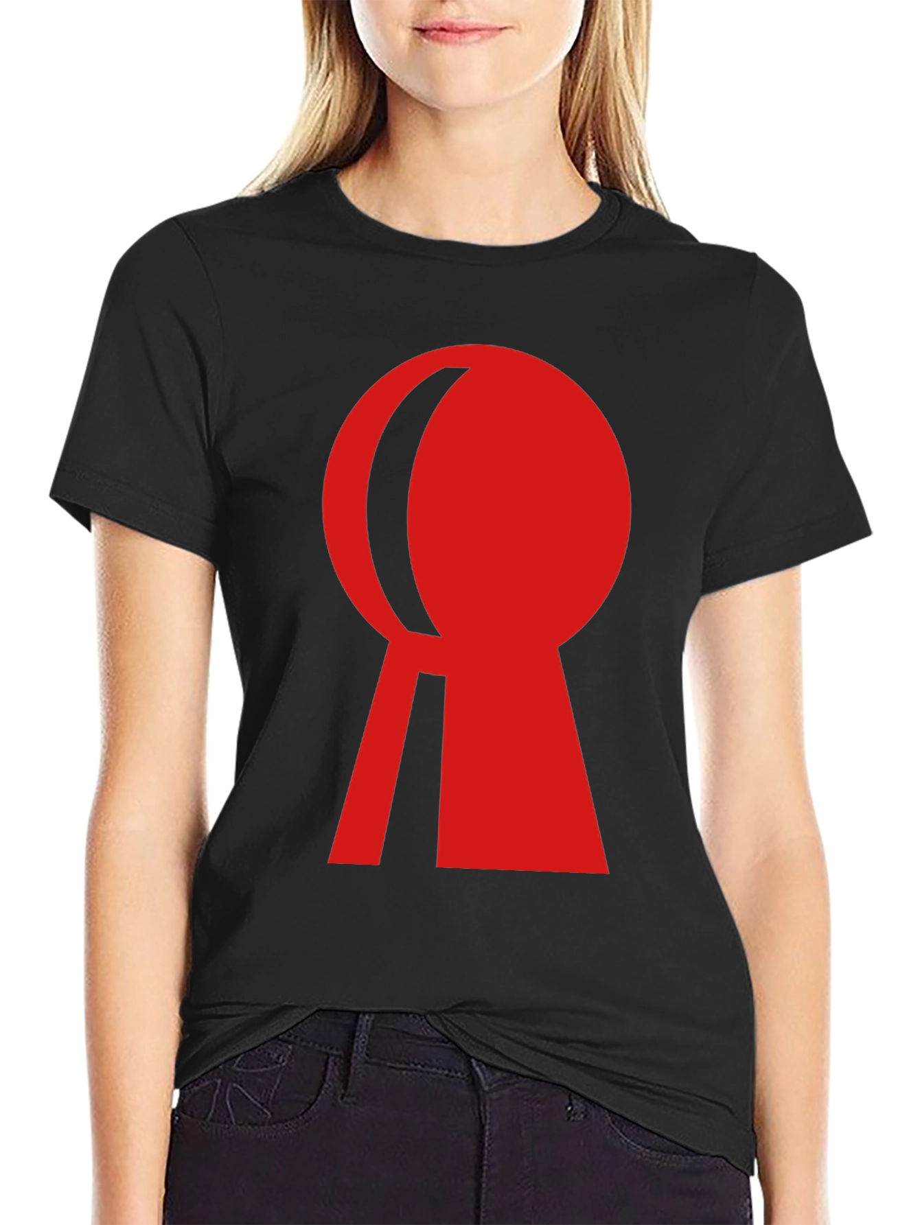Red Keyhole Graphic Black T-Shirt