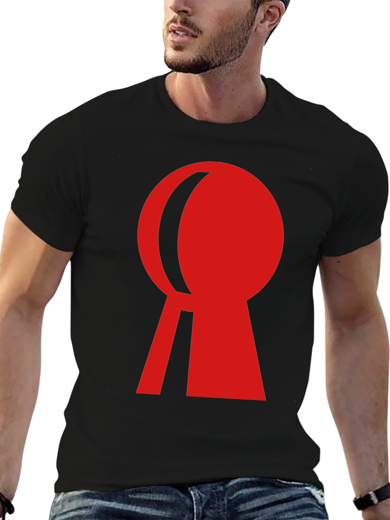 Red Keyhole Graphic Black T-Shirt