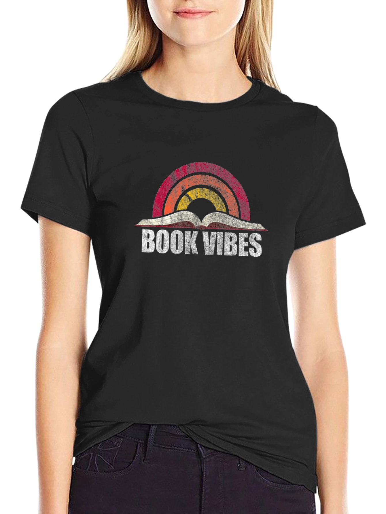 Book Vibes Retro Rainbow Graphic Tee