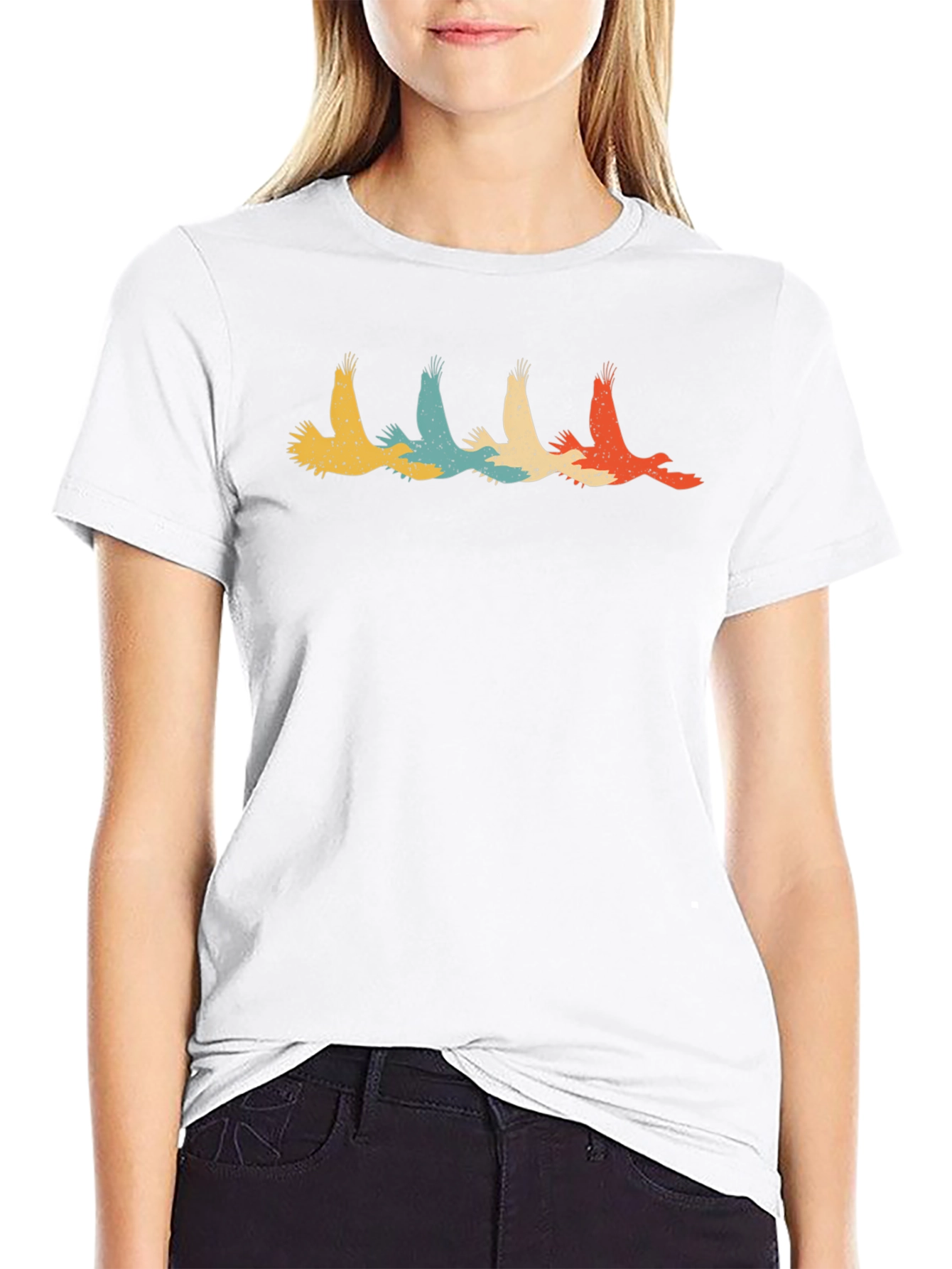 Retro Flying Bird Graphic Black T-Shirt