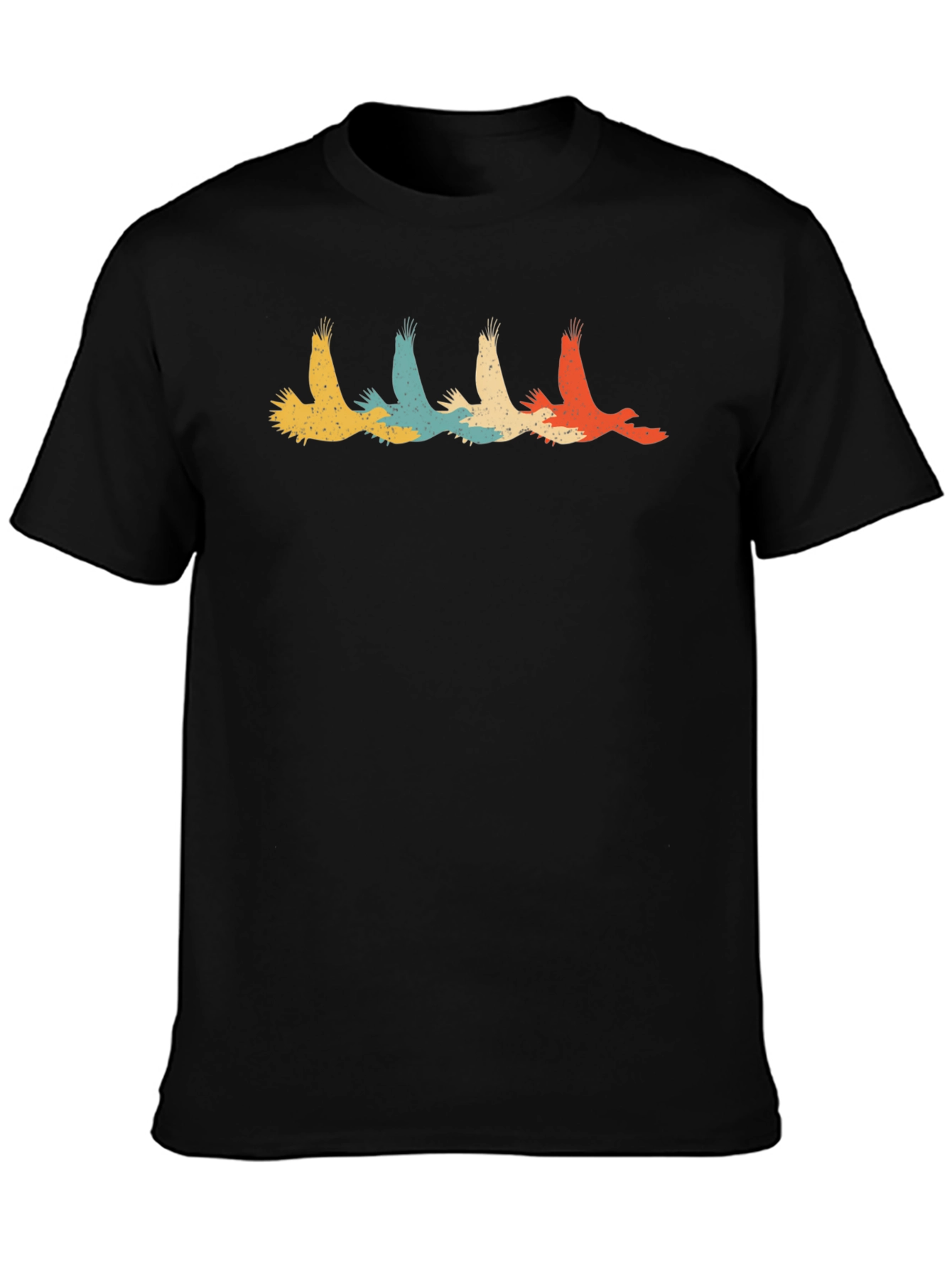 Retro Flying Bird Graphic Black T-Shirt