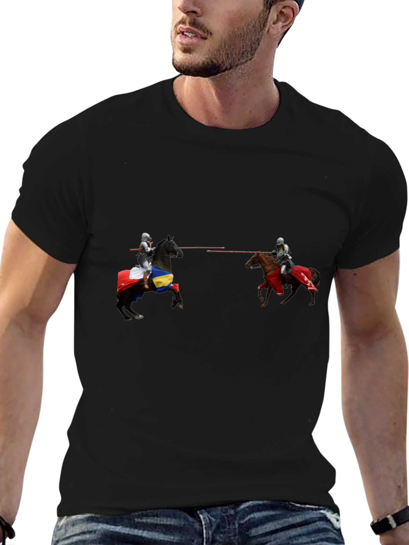 Jousting Knights Graphic T-Shirt - Black