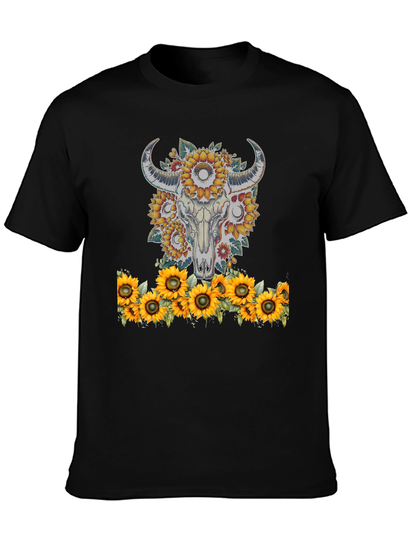 Sunflower Skull Graphic Tee - Western Style
