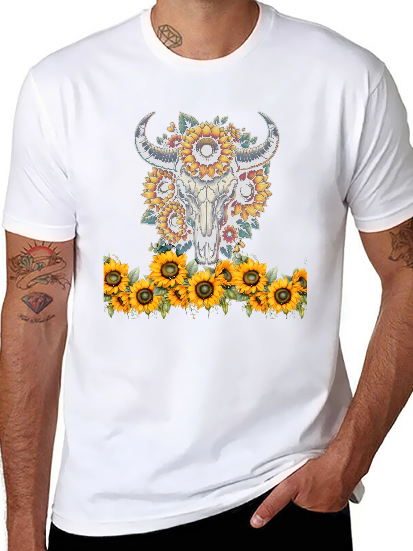 Sunflower Skull Graphic Tee - Western Style