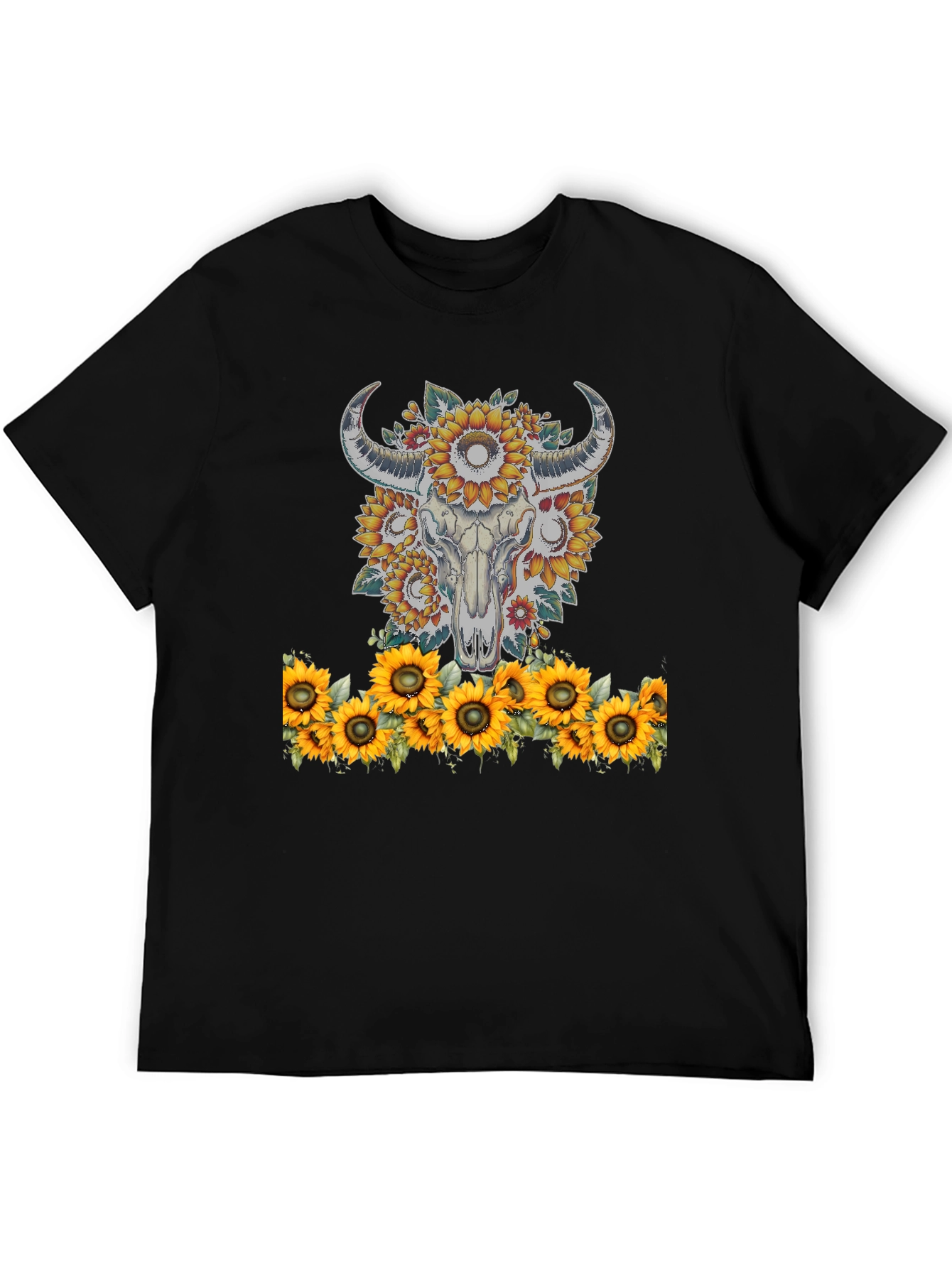 Sunflower Skull Graphic Tee - Western Style
