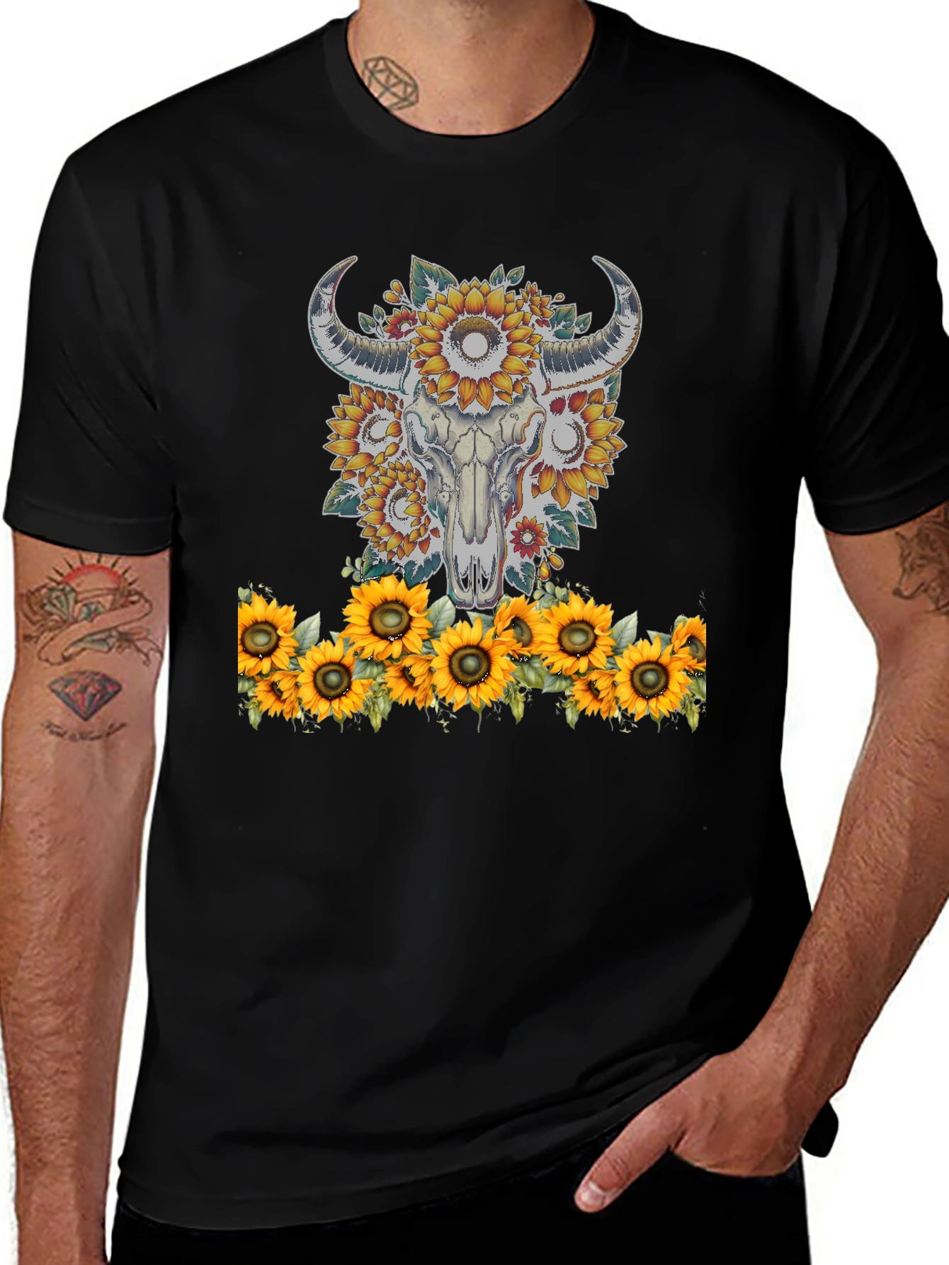 Sunflower Skull Graphic Tee - Western Style
