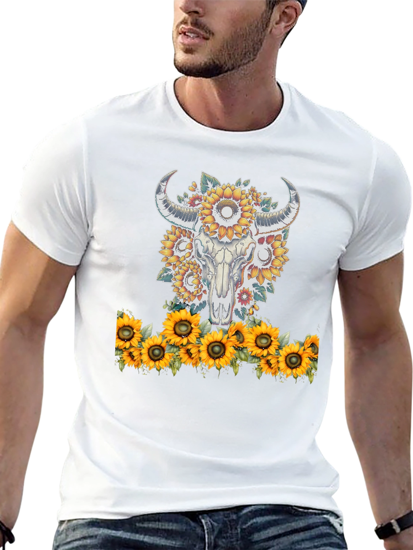 Sunflower Skull Graphic Tee - Western Style