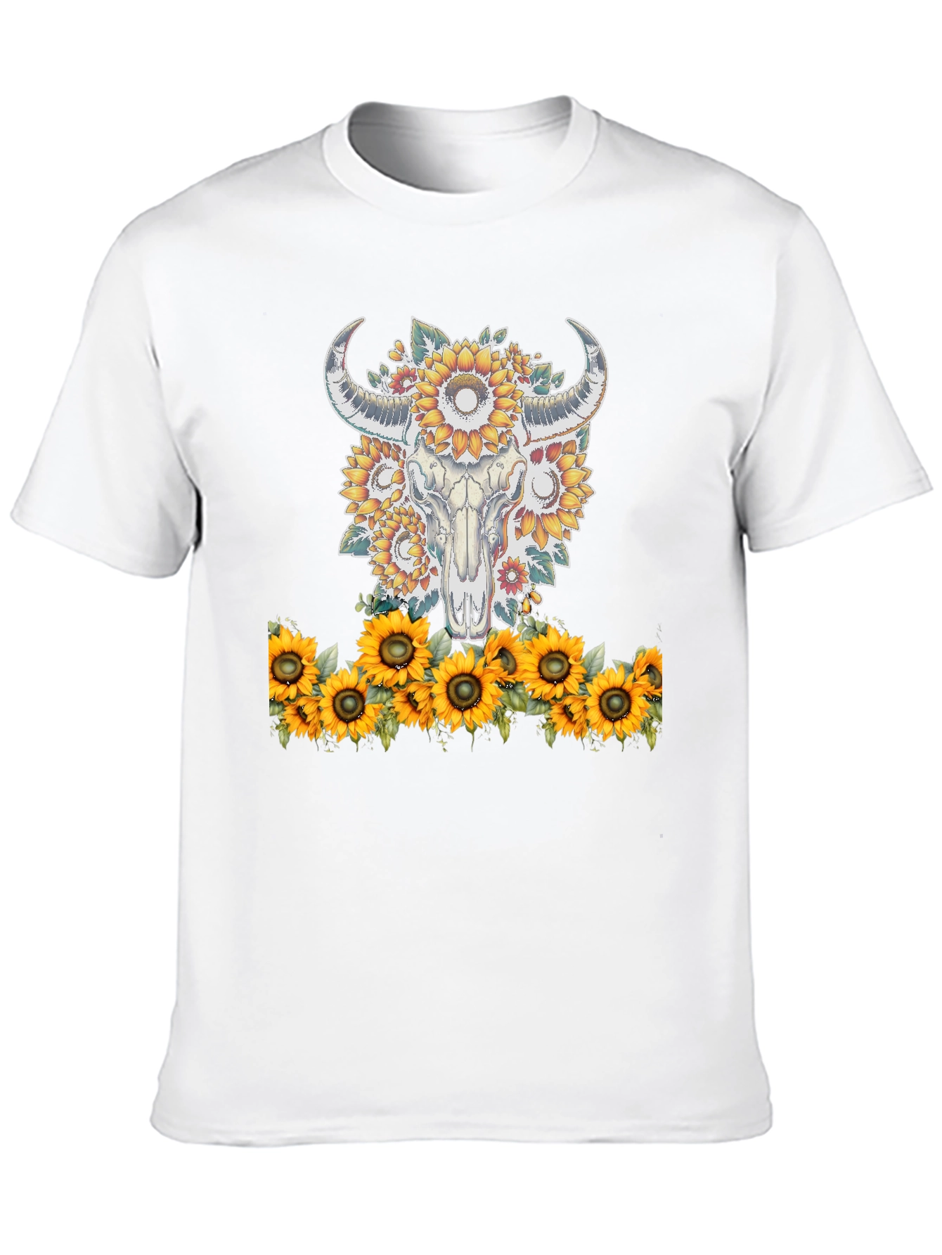 Sunflower Skull Graphic Tee - Western Style
