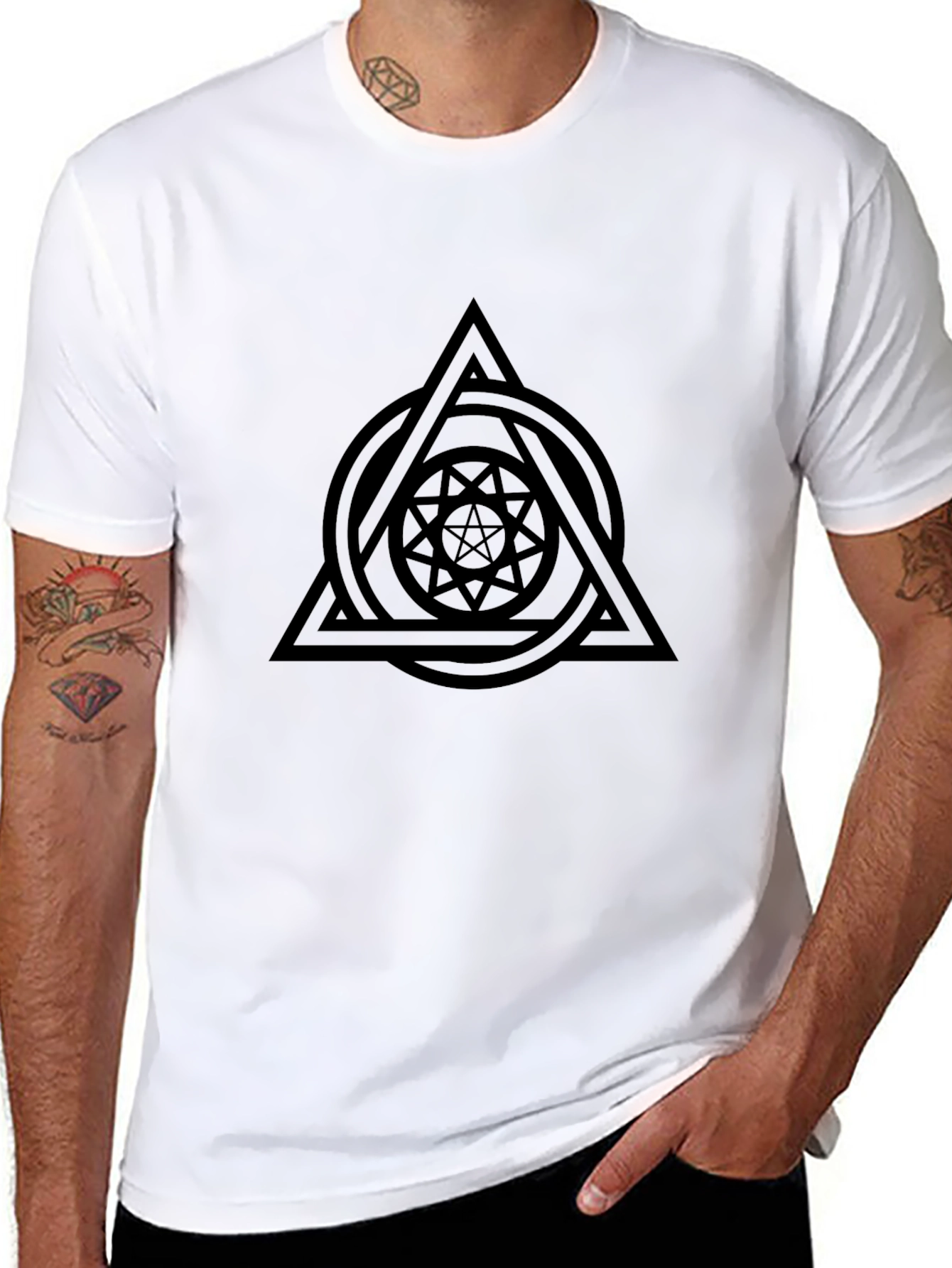 Geometric Symbol Graphic Black T-Shirt