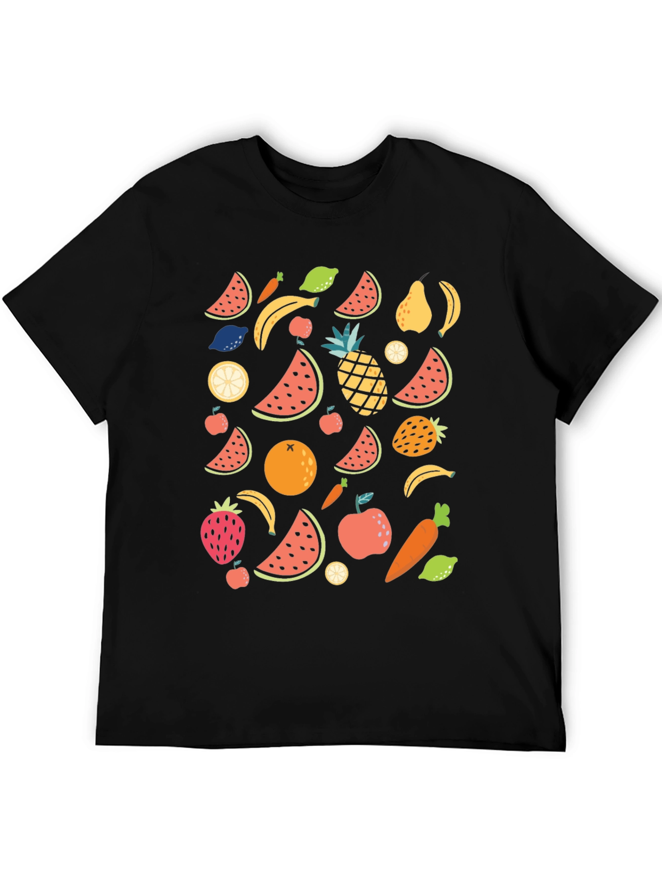 Fun Fruits Pattern Black T-Shirt