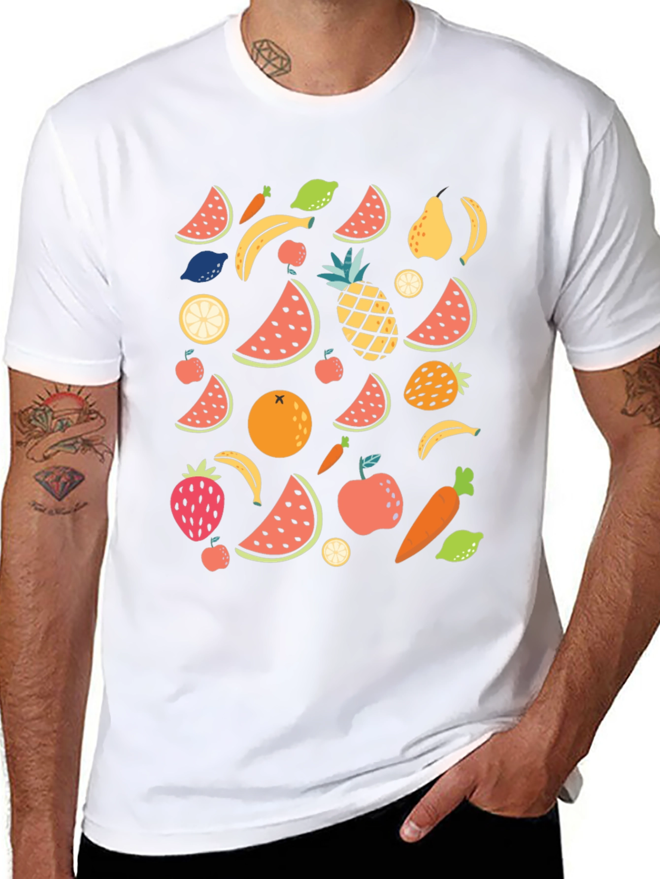 Fun Fruits Pattern Black T-Shirt