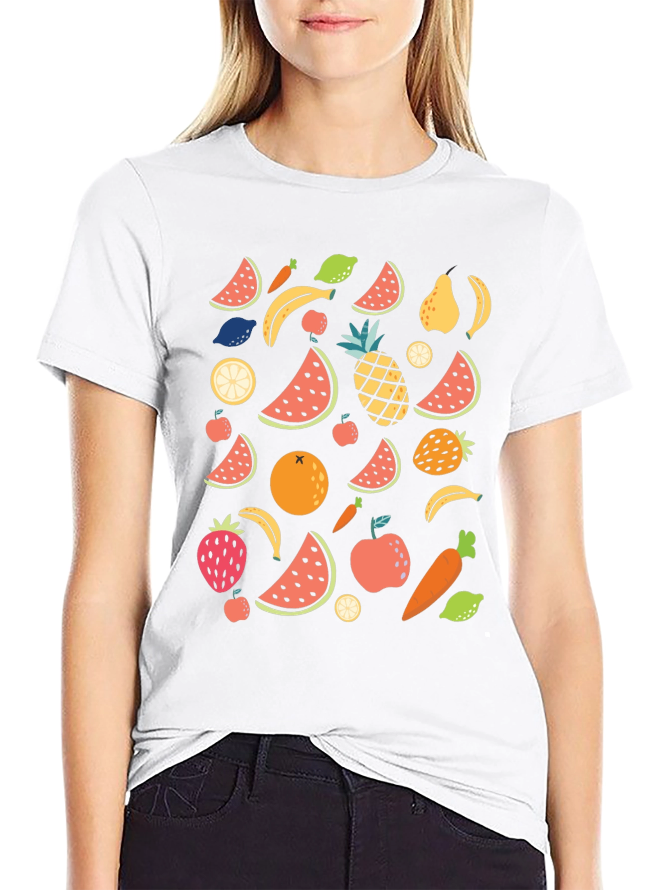 Fun Fruits Pattern Black T-Shirt