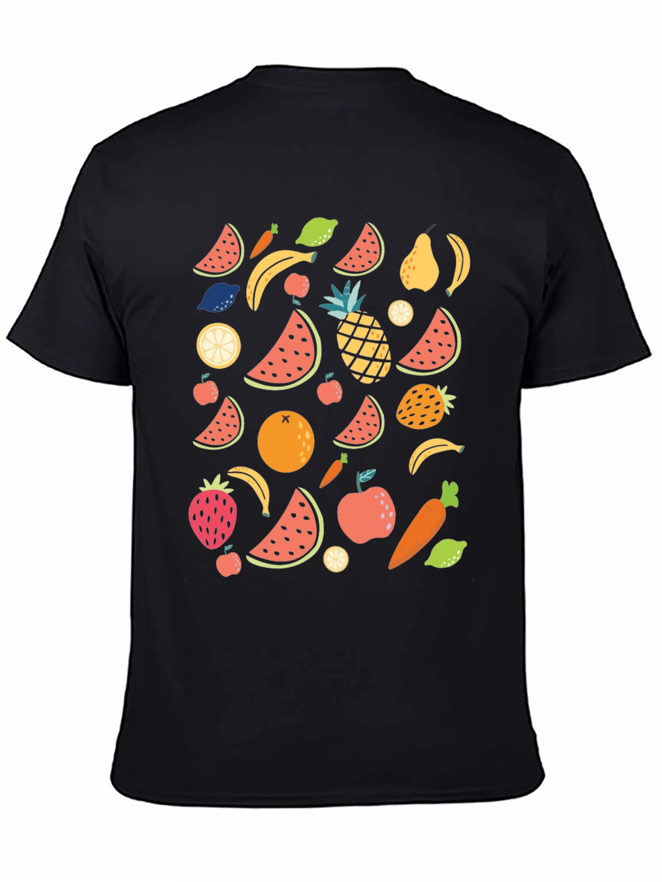 Fun Fruits Pattern Black T-Shirt