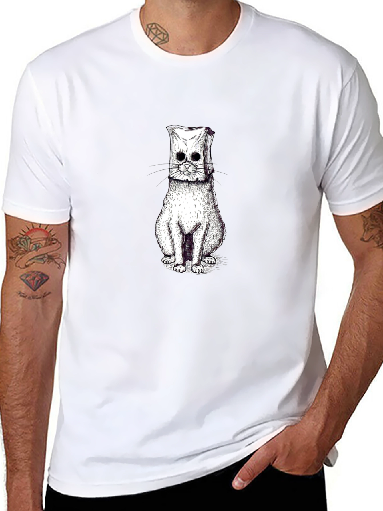 Mens Black Cat Graphic T-Shirt