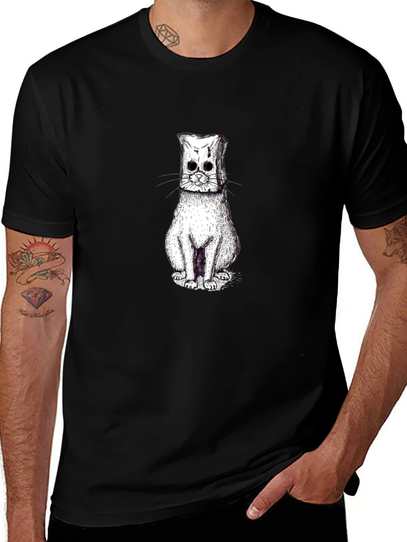 Mens Black Cat Graphic T-Shirt