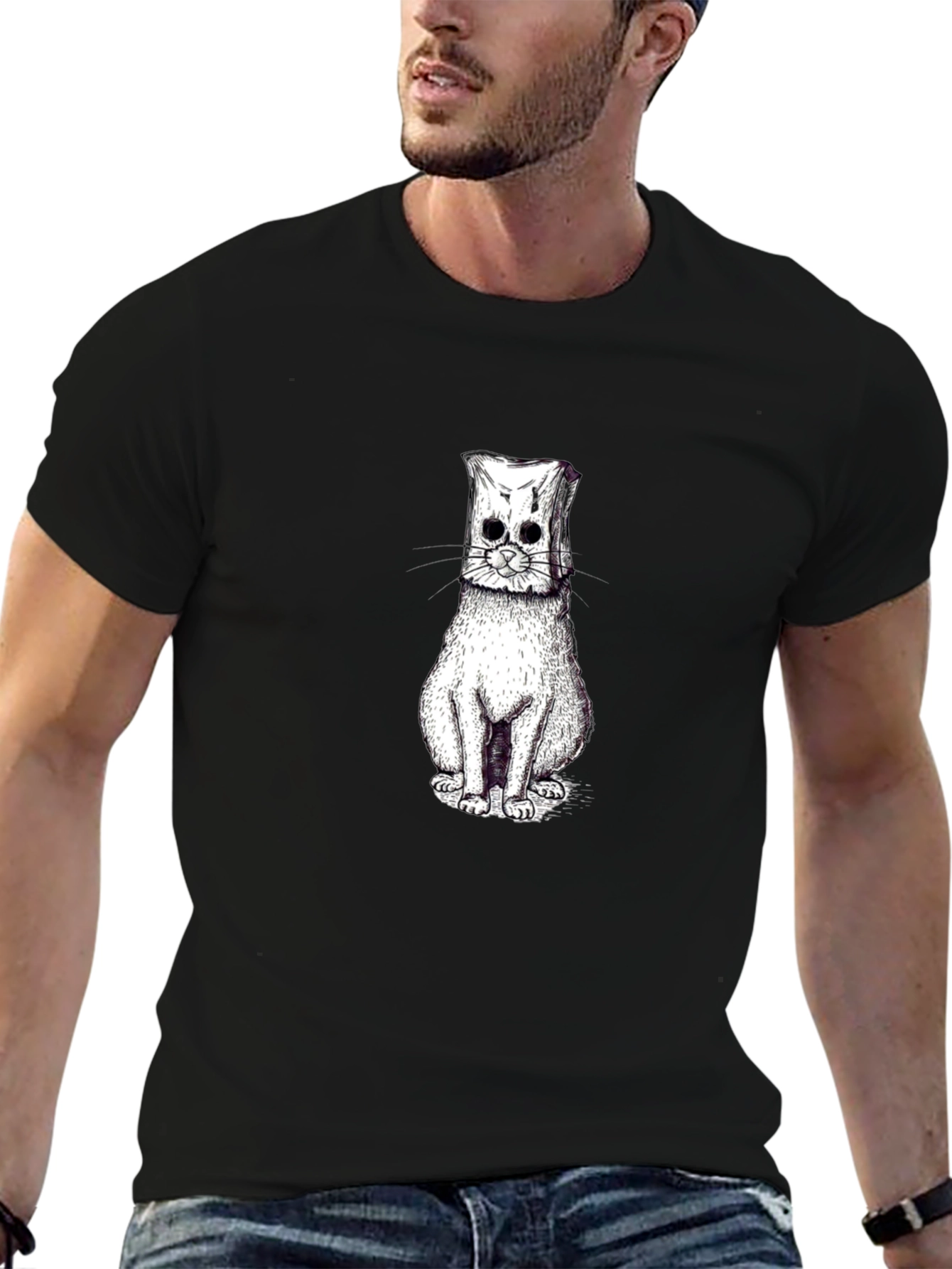 Mens Black Cat Graphic T-Shirt