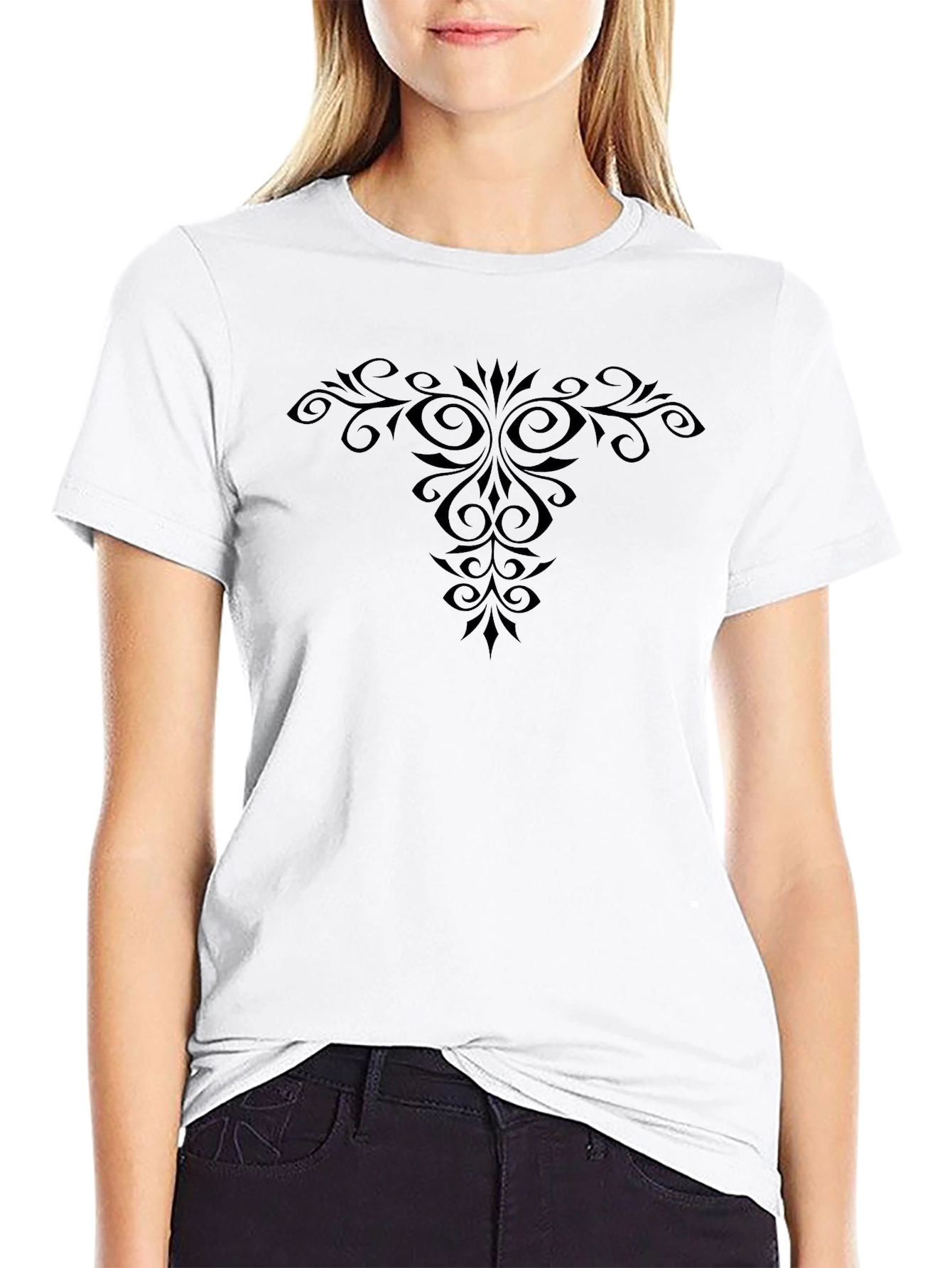 Elegant Black T-Shirt with Ornate Pattern