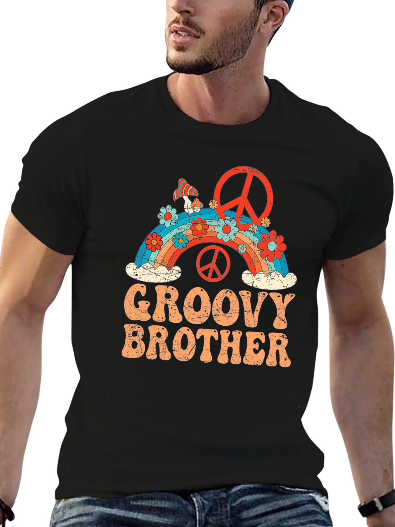 Groovy Brother Rainbow Peace Sign T-Shirt
