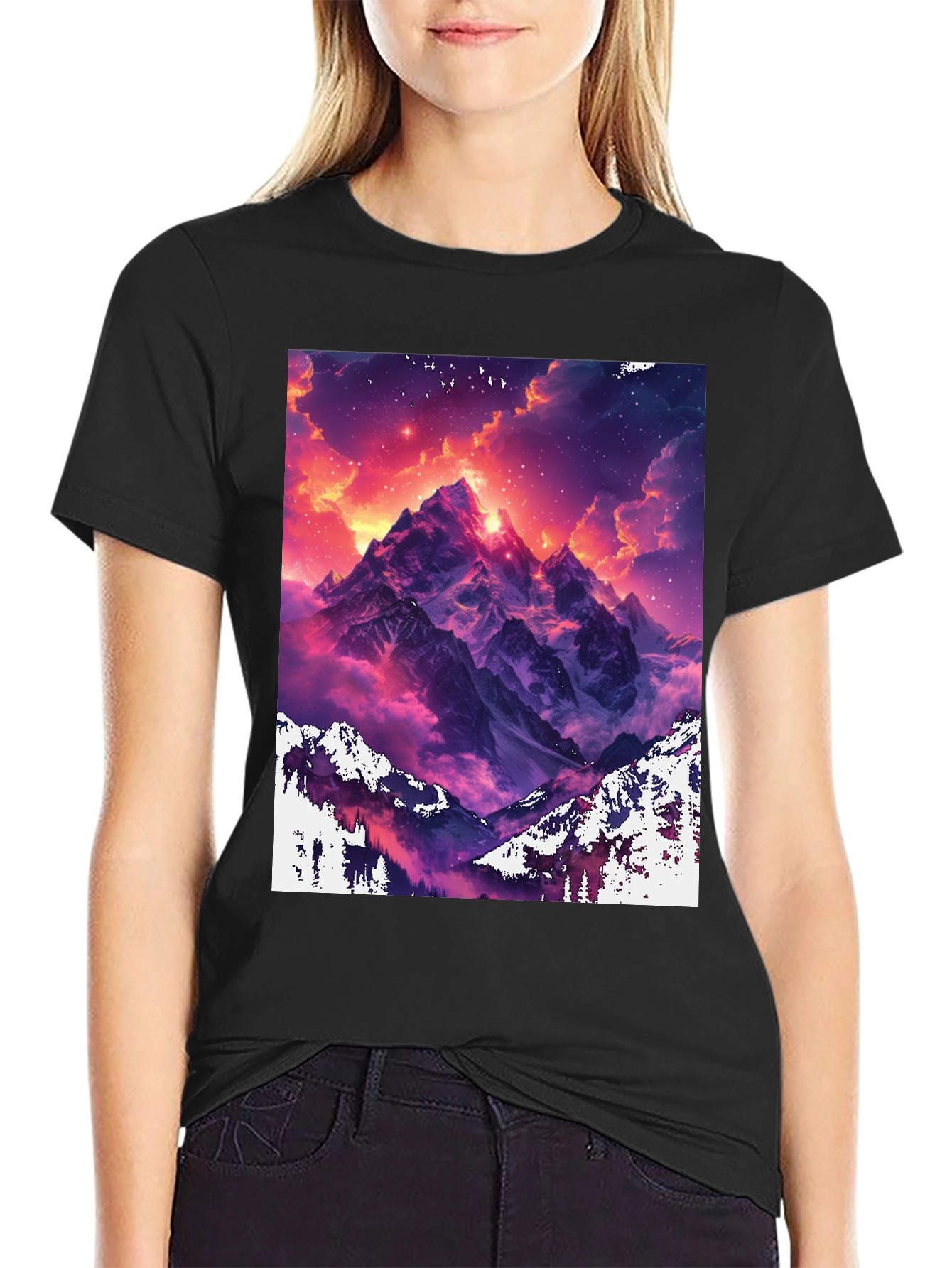 Mountain Vista Graphic Tee - Black Cotton Comfort