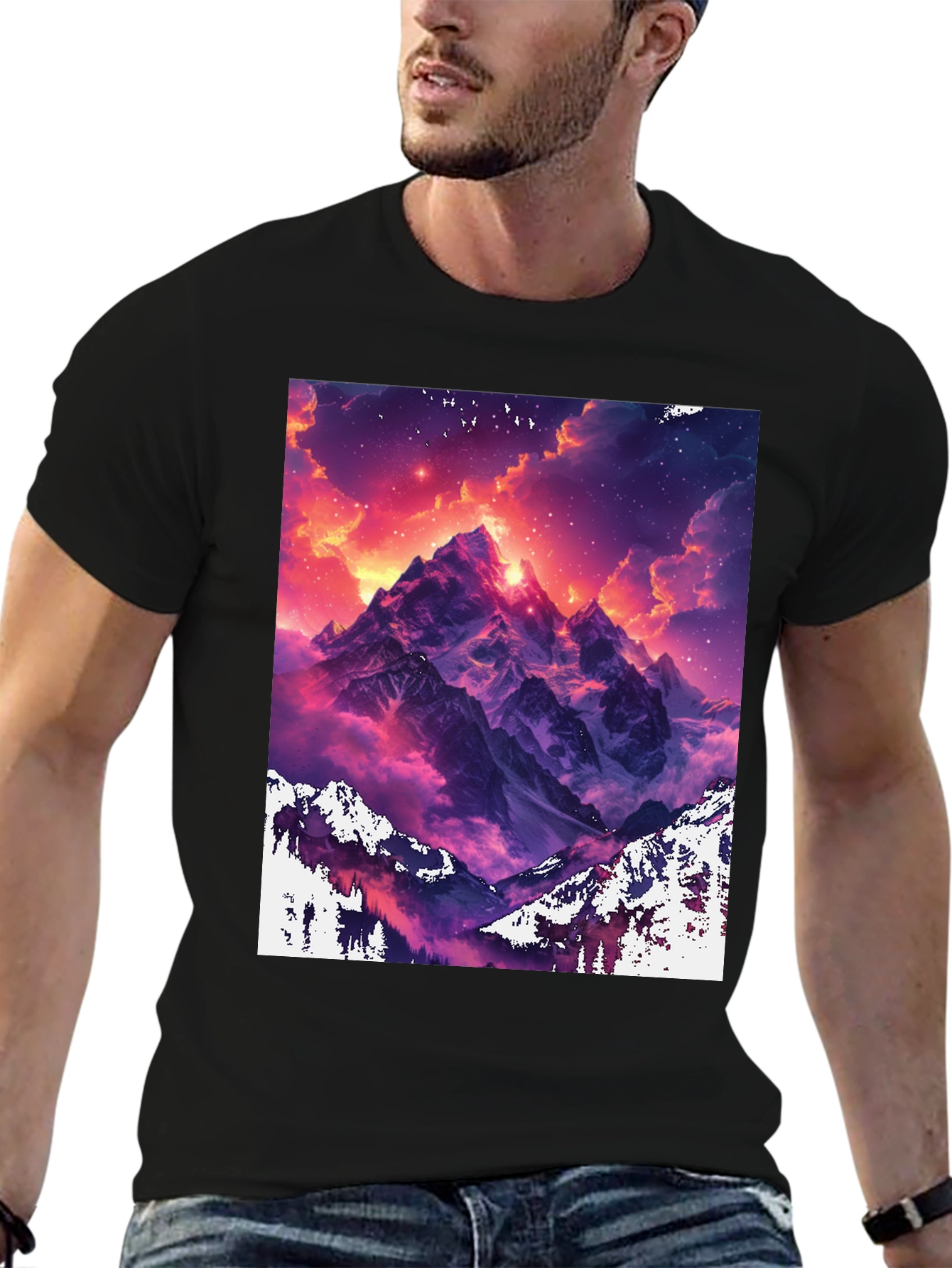 Mountain Vista Graphic Tee - Black Cotton Comfort