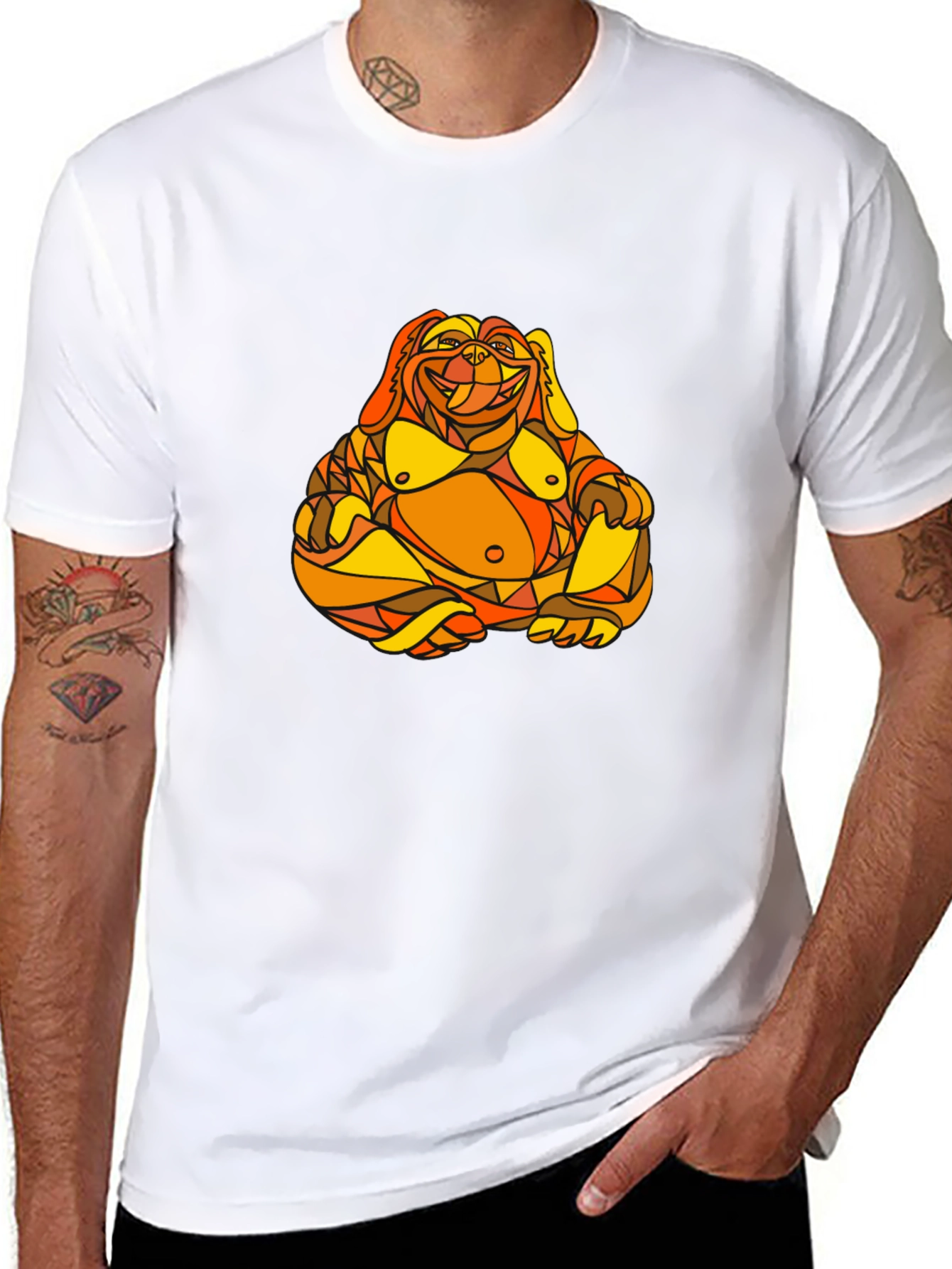 Abstract Buddha Graphic Print Black T-Shirt