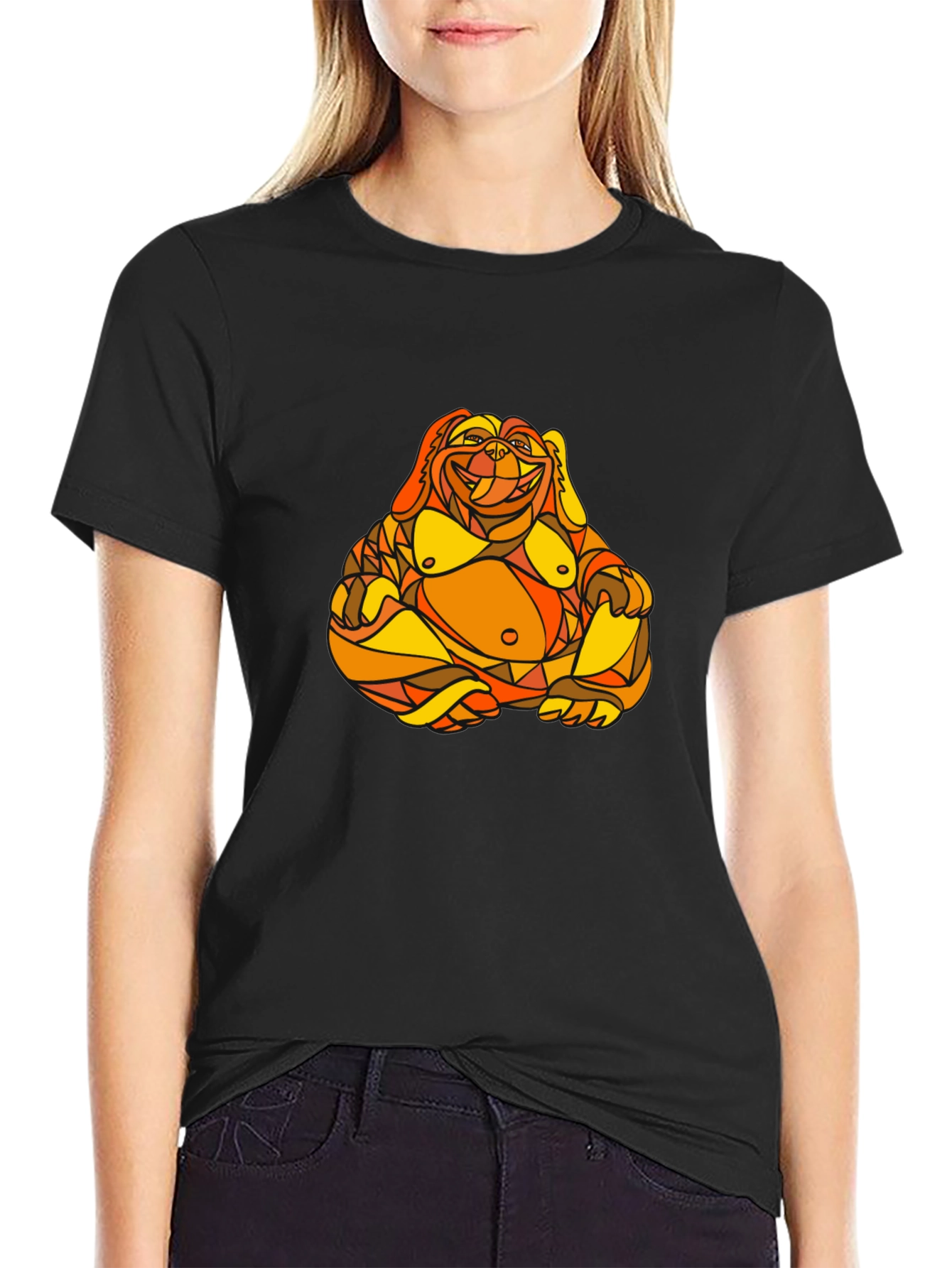 Abstract Buddha Graphic Print Black T-Shirt