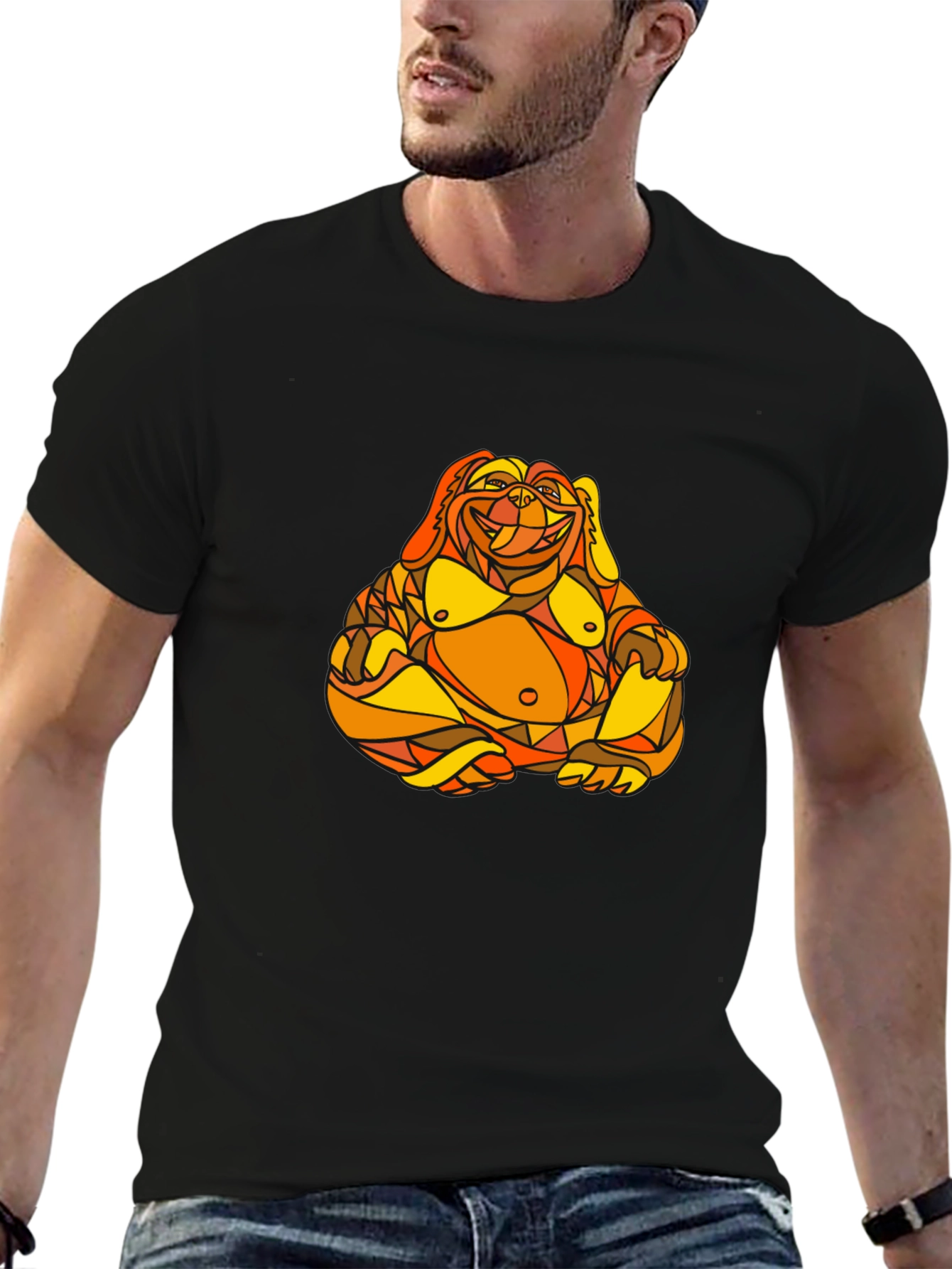 Abstract Buddha Graphic Print Black T-Shirt