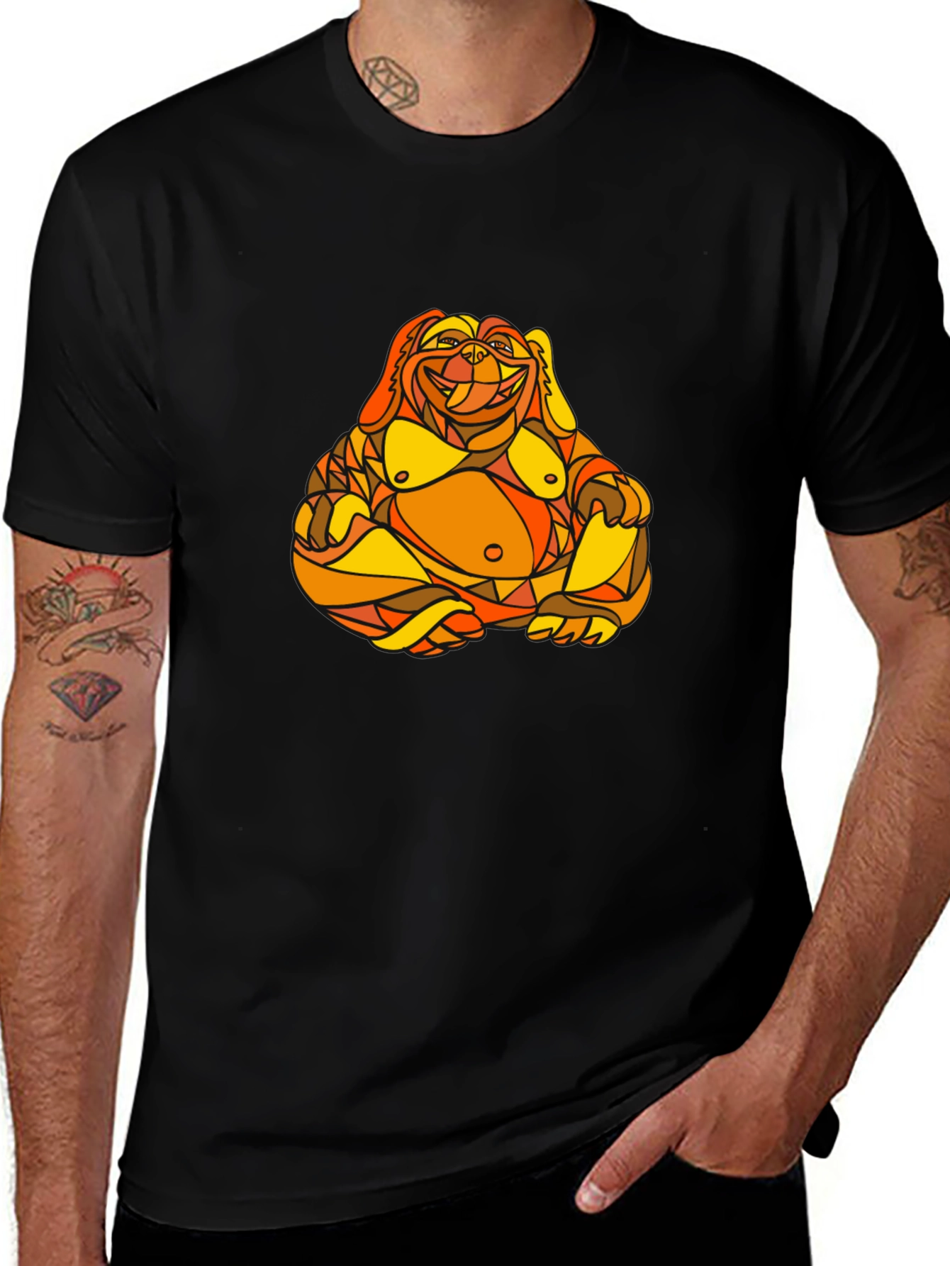 Abstract Buddha Graphic Print Black T-Shirt