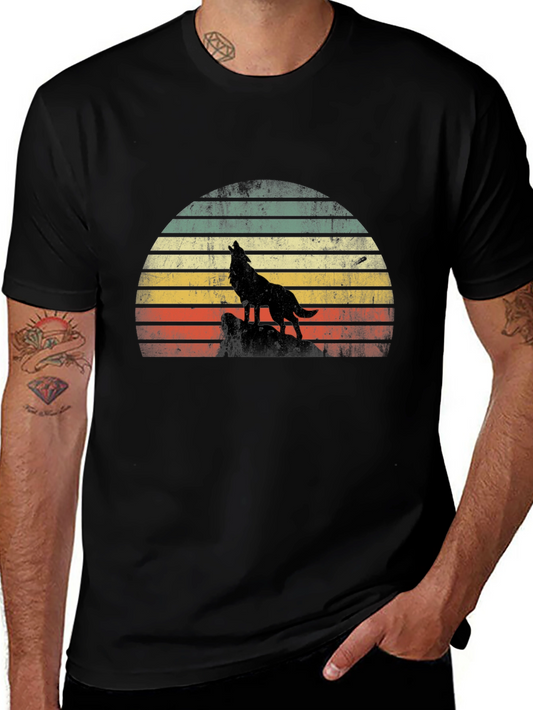 Vintage Wolf Sunset Graphic T-Shirt